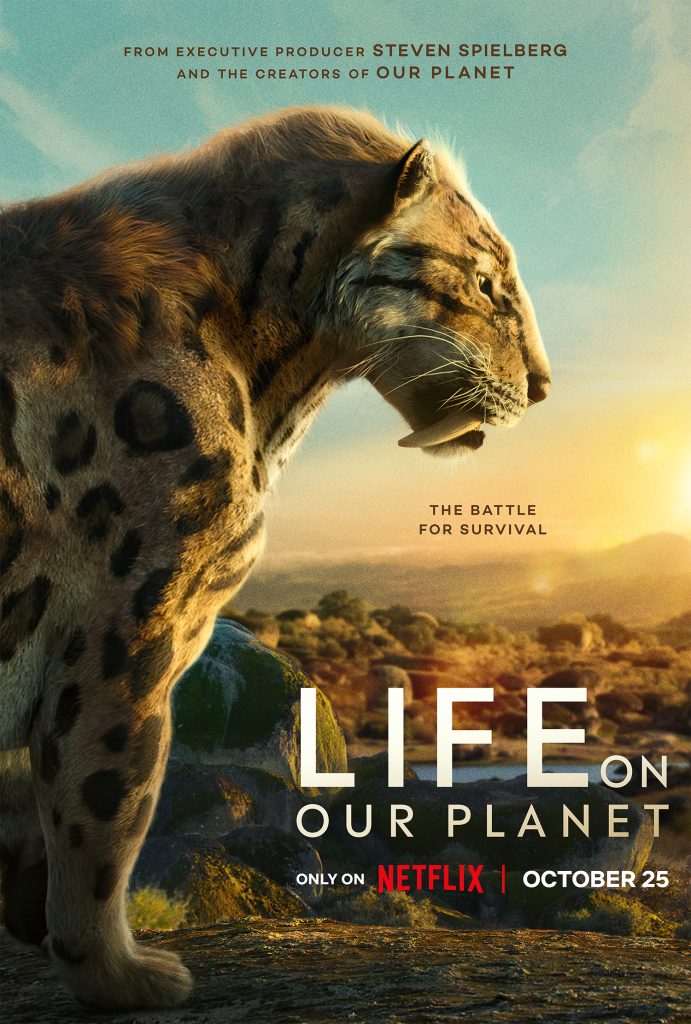 Netflix's Life on Our Planet Sabertooth key art.