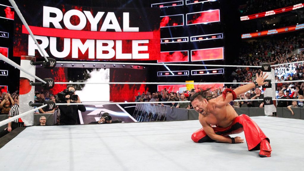 Shinsuke Nakamura celebrating his Royal Rumble win in 2018