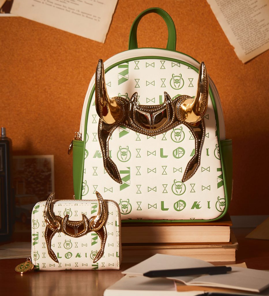 BoxLunch Exclusive Loki Horns Mini Backpack lifestyle image.
