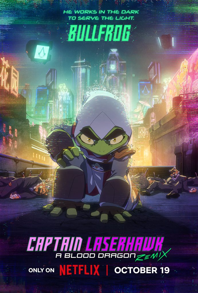 Captain Laserhawk: A Blood Dragon Remix Bullfrog character poster.