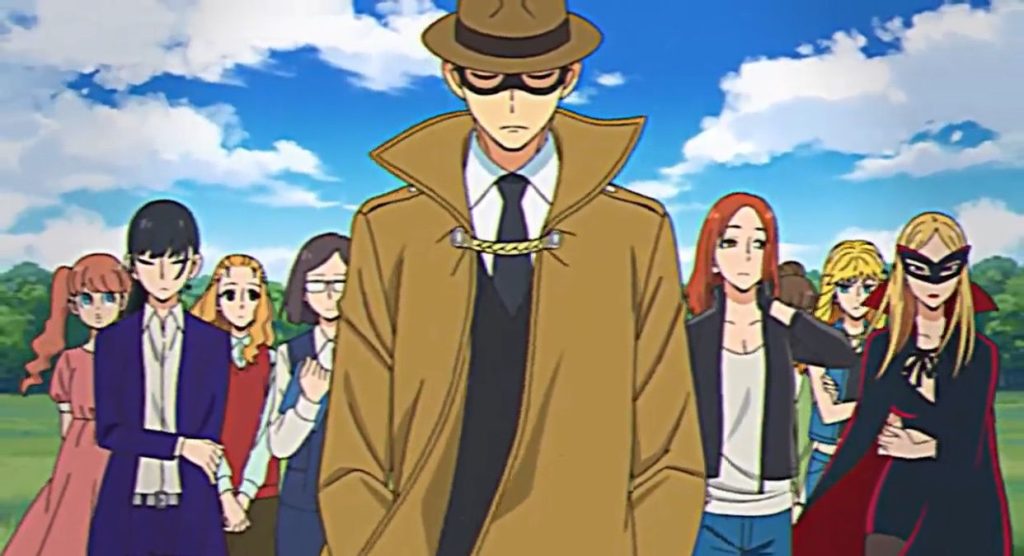 Spy x Family Season 2 Ep. 3 "Mission and Family / The Elegant Bondman / The Heart of a Child / Waking Up" screenshot depicting Bondman walking with his irritated/angry harem who soon won't be his harem.