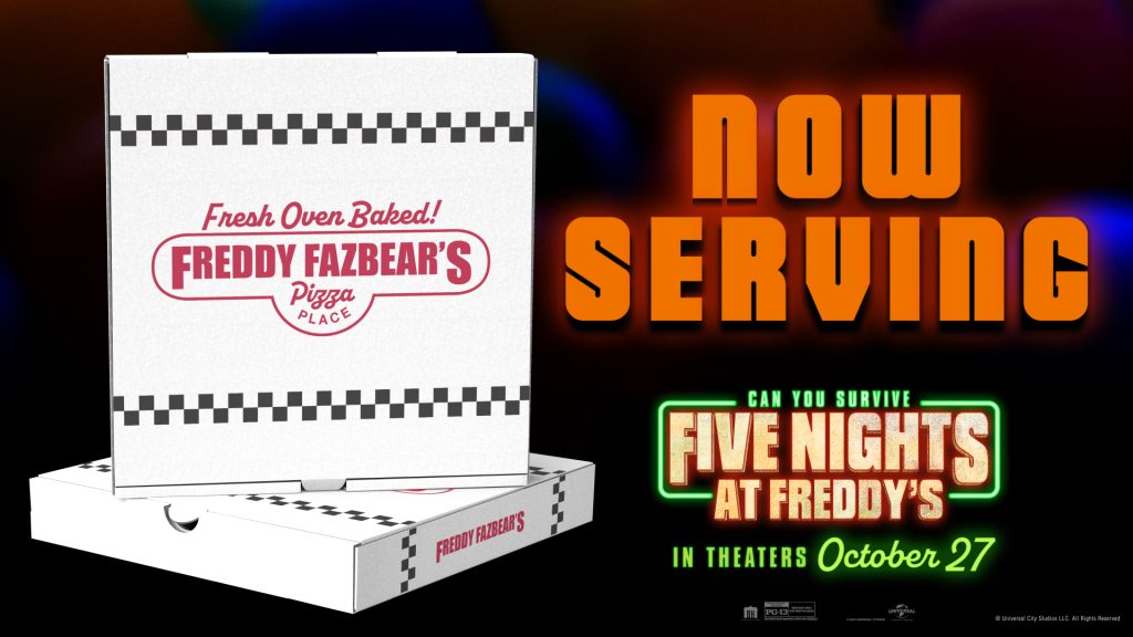 Freddy Fazbear's Pizza Place pizza box promo.
