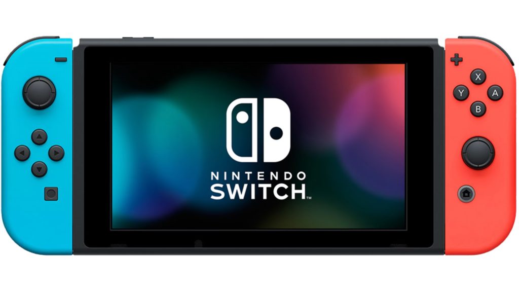 Nintendo Switch neon blue and red front view.