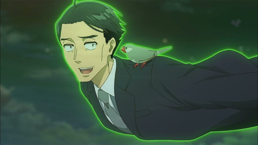 Sasaki and Peeps Ep. 4 "The Prince and the Sage" screenshot showing Sasaki flying with the help of Peeps.