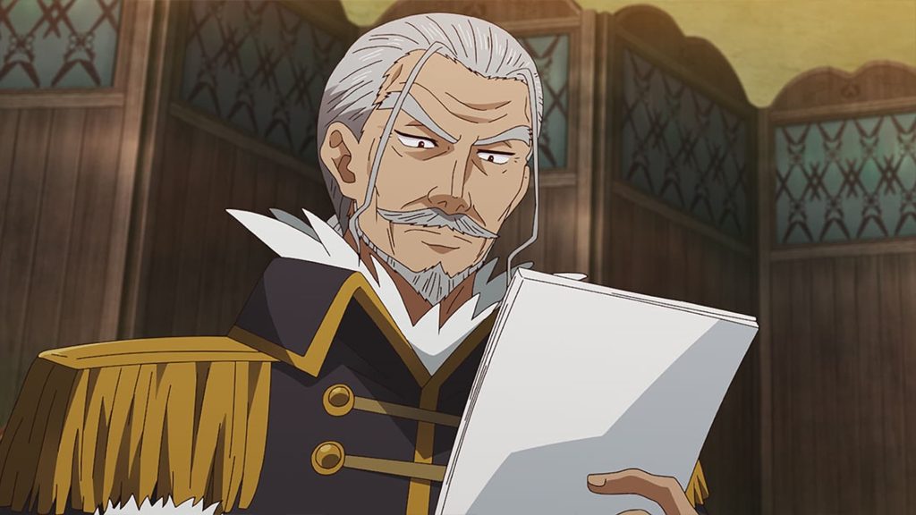 Sasaki and Peeps Ep. 9 "Executions and Negotiations" screenshot showing Count Dietrich reading some forms.