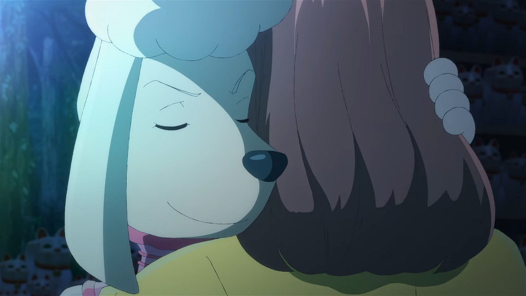 Astro Note Ep. 12 screenshot showing Mira hugging Naosuke goodbye.