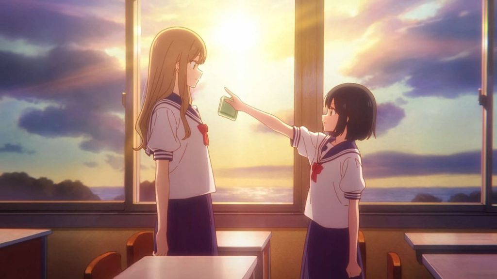 Senpai is an Otokonoko Ep. 1 "Senpai is an Otokonoko" screenshot showiing Saki declaring her love towards Makoto at sunset.