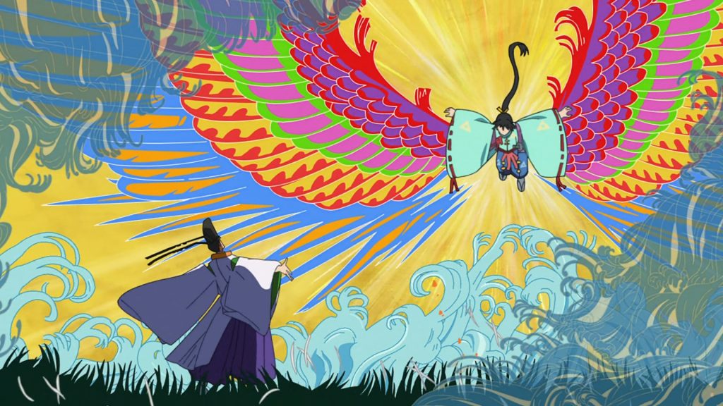 The Elusive Samurai Ep. 1 "May 22nd" screenshot showing an artistic rendition of Hōjō Tokiyuki as a phoenix leaping towards Suwa Yorishige.