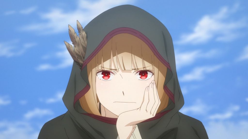 Spice and Wolf: MERCHANT MEETS THE WISE WOLF Ep. 14 "New Town and Nostalgic Feeling" screenshots showing Holo being annoyed at being tricked by Kraft.