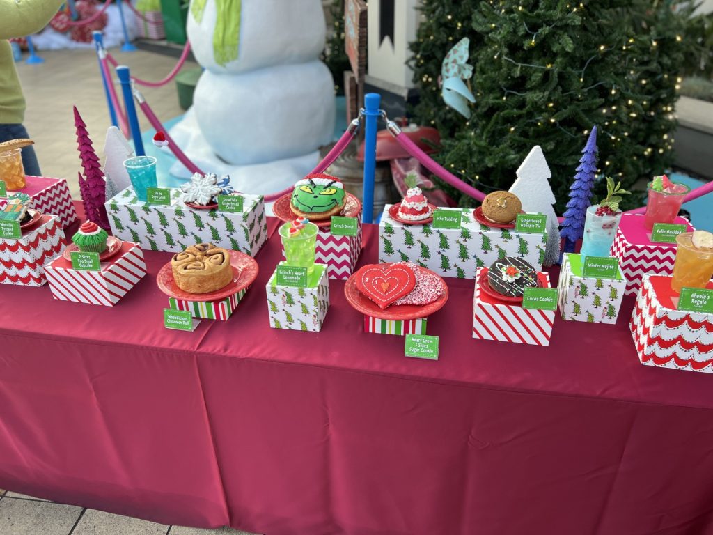 The spread of treats and drinks at Grinchmas. 